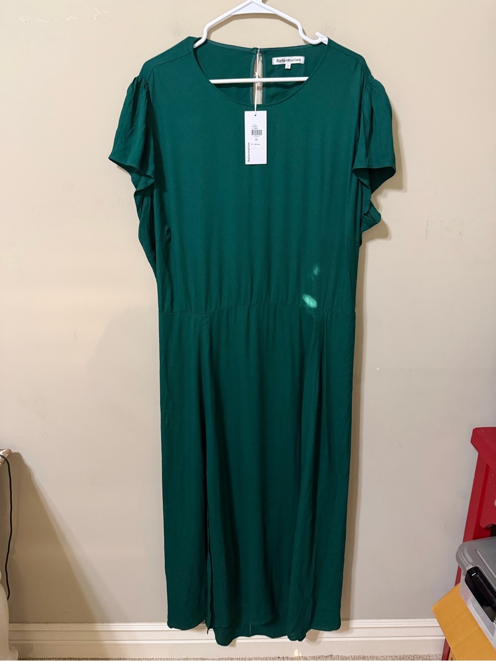 Reformation Gavin emerald Green Flutter-Sleeve Maxi Dress women’s 18 nwt